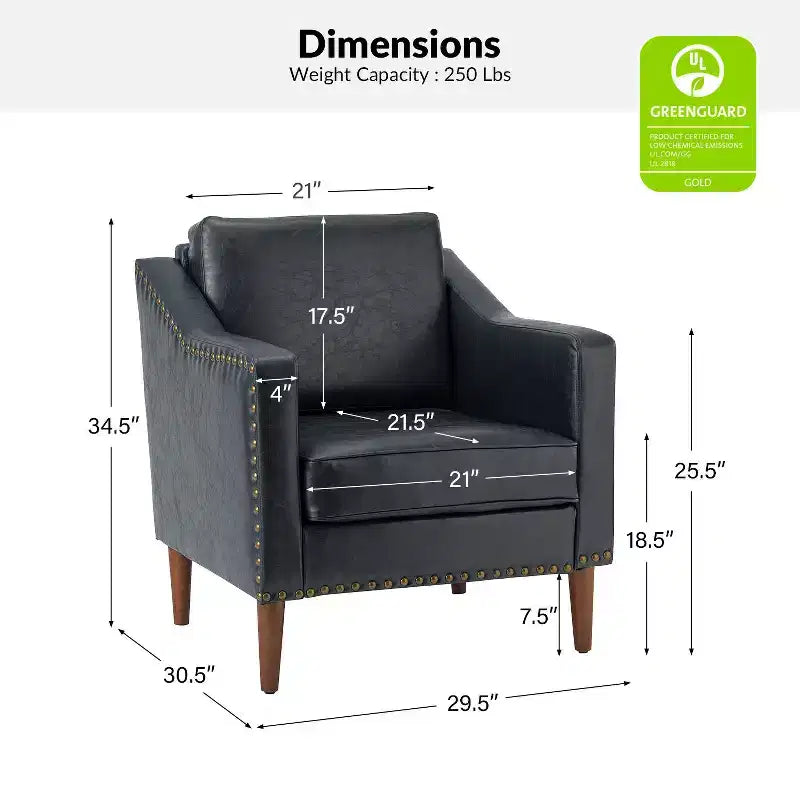 Fauteuil en cuir végétalien de transition avec coussin d'assise amovible et clous décoratifs
