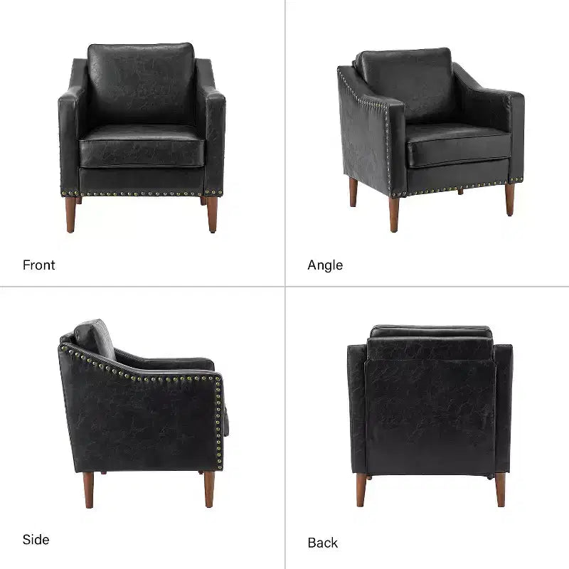 Fauteuil en cuir végétalien de transition avec coussin d'assise amovible et clous décoratifs