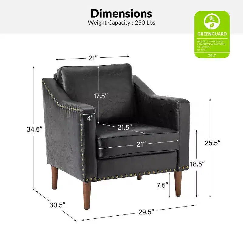 Fauteuil en cuir végétalien de transition avec coussin d'assise amovible et clous décoratifs