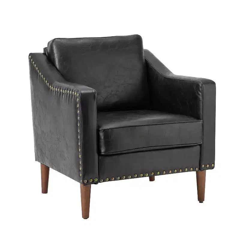 Fauteuil en cuir végétalien de transition avec coussin d'assise amovible et clous décoratifs