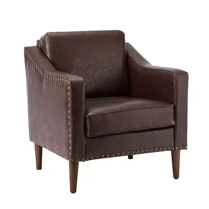 Fauteuil en cuir végétalien de transition avec coussin d'assise amovible et clous décoratifs