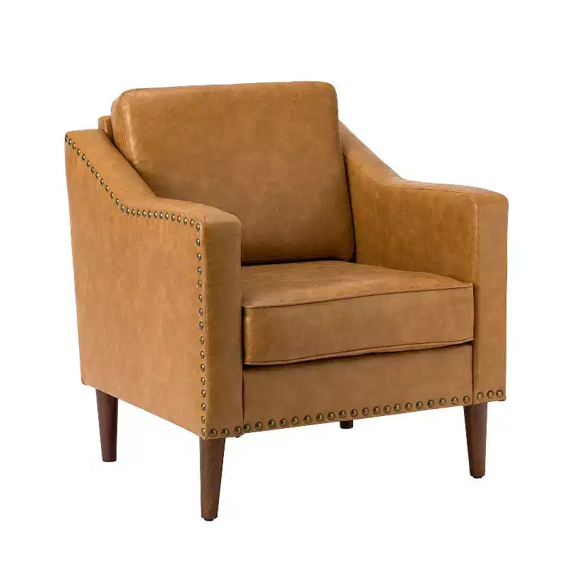 Fauteuil en cuir végétalien de transition avec coussin d'assise amovible et clous décoratifs