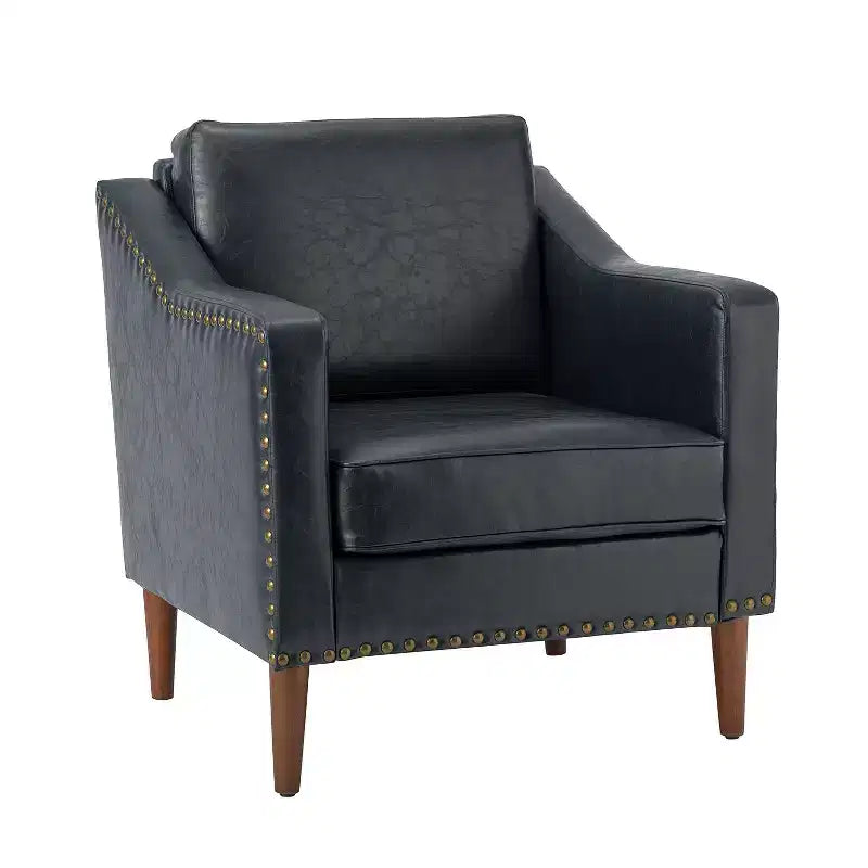 Fauteuil en cuir végétalien de transition avec coussin d'assise amovible et clous décoratifs