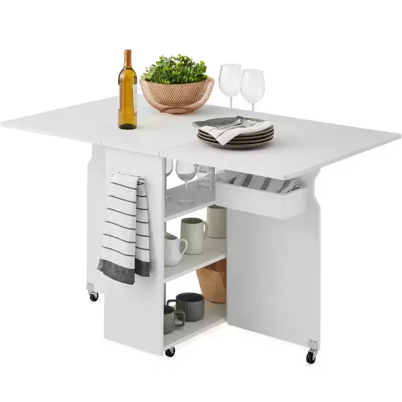 Best Choice Products Multipurpose Folding Table w/ Wheels 3 Storage Shelves Cubby Handle