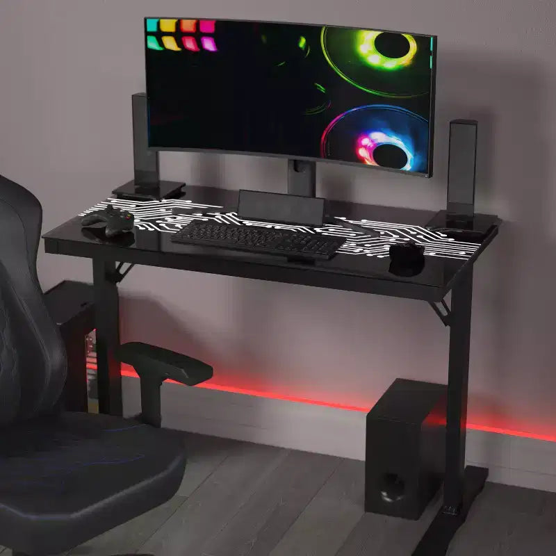 Bureau de jeu à LED à couleur changeante inspiré d'une carte de circuit imprimé avec télécommande filaire