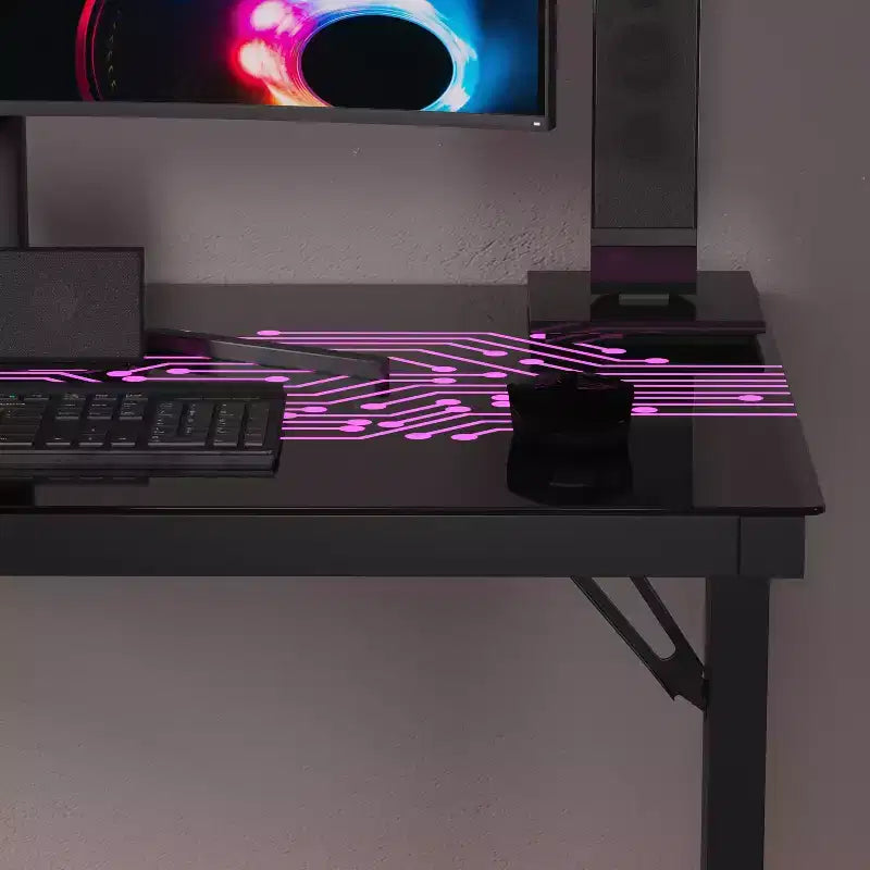 Bureau de jeu à LED à couleur changeante inspiré d'une carte de circuit imprimé avec télécommande filaire