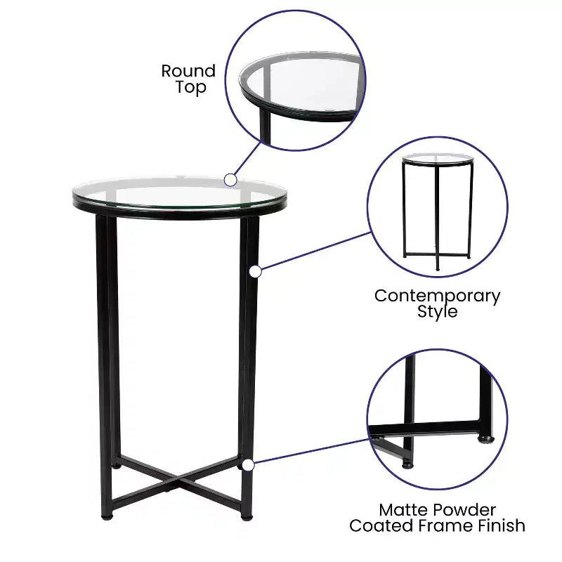 Table basse de salon en verre avec piètement en métal entrecroisé