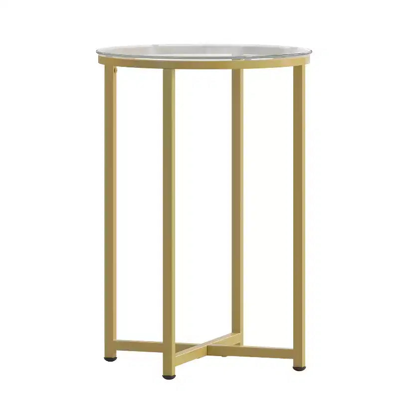 Table basse de salon en verre avec piètement en métal entrecroisé