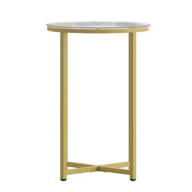 Table basse de salon en verre avec piètement en métal entrecroisé