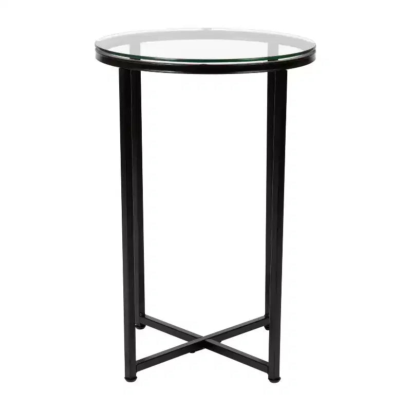 Emma and Oliver Glass Living Room Coffee Table with Crisscross Metal Frame