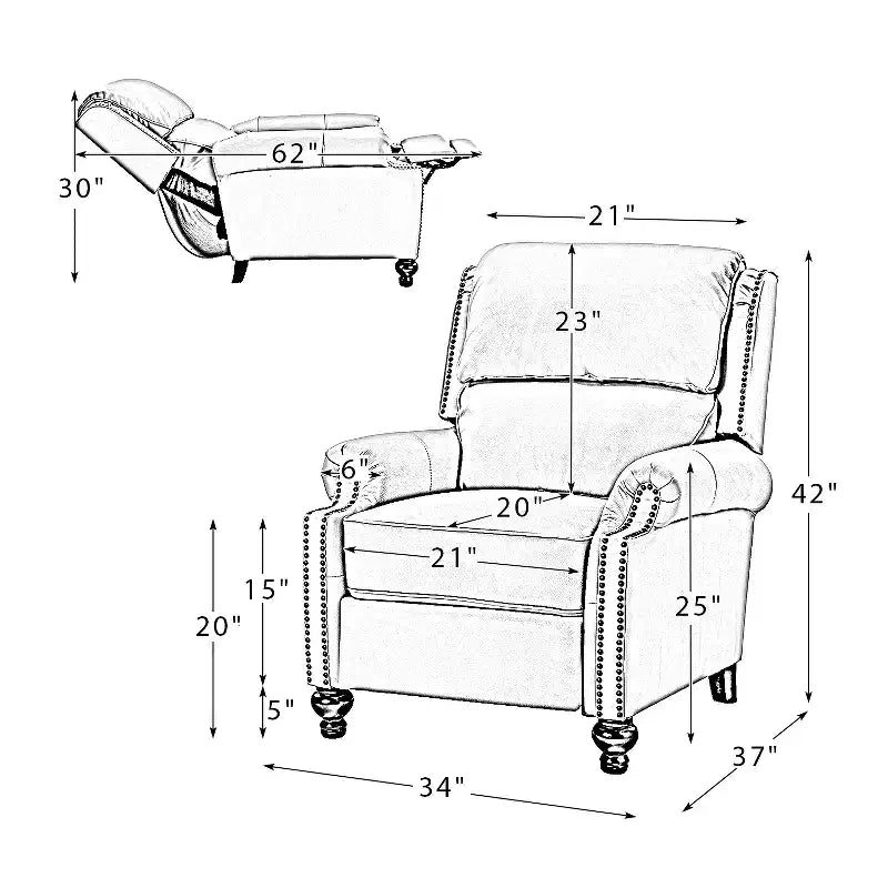 Fauteuil inclinable moderne en cuir véritable avec garniture de clous décoratifs de style vintage pour le salon et la chambre à coucher