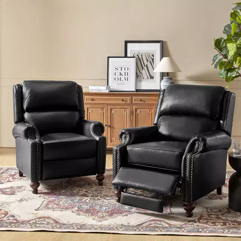 Fauteuil inclinable moderne en cuir véritable avec garniture de clous décoratifs de style vintage pour le salon et la chambre à coucher