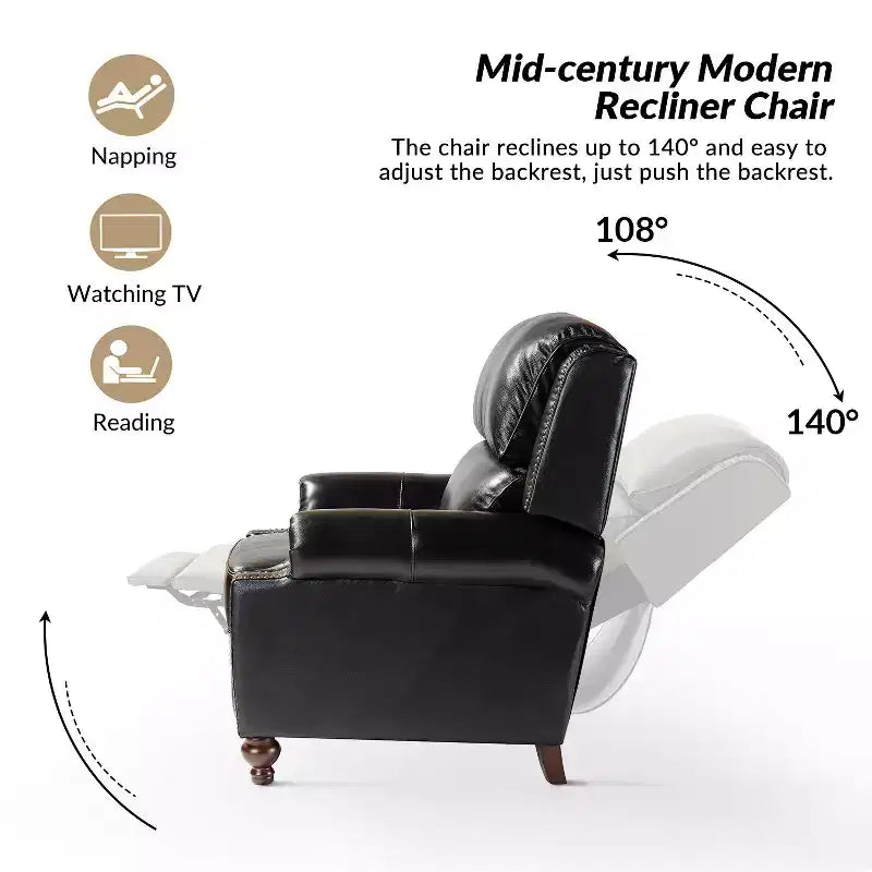 Fauteuil inclinable moderne en cuir véritable avec garniture de clous décoratifs de style vintage pour le salon et la chambre à coucher