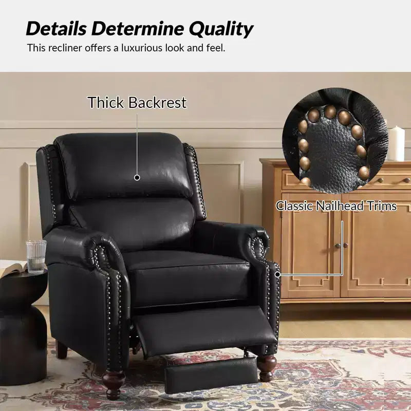 Fauteuil inclinable moderne en cuir véritable avec garniture de clous décoratifs de style vintage pour le salon et la chambre à coucher