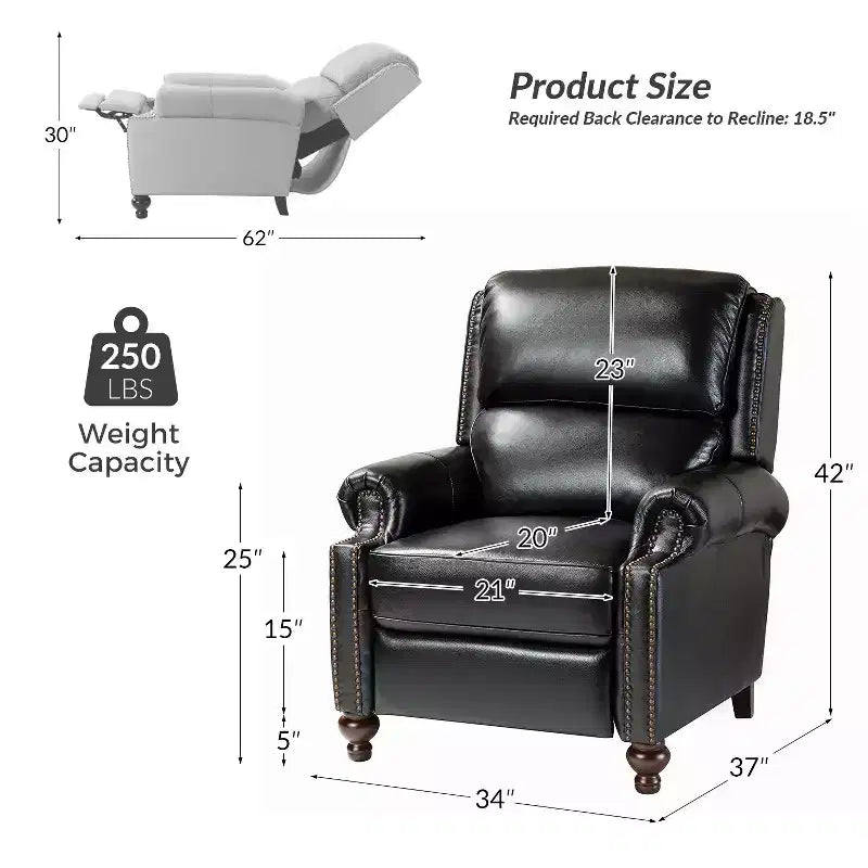 Fauteuil inclinable moderne en cuir véritable avec garniture de clous décoratifs de style vintage pour le salon et la chambre à coucher