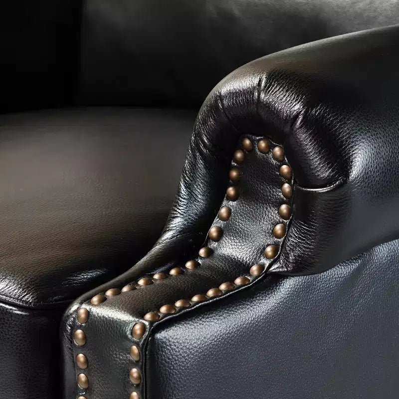 Fauteuil inclinable moderne en cuir véritable avec garniture de clous décoratifs de style vintage pour le salon et la chambre à coucher