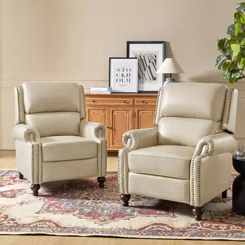 Fauteuil inclinable moderne en cuir véritable avec garniture de clous décoratifs de style vintage pour le salon et la chambre à coucher
