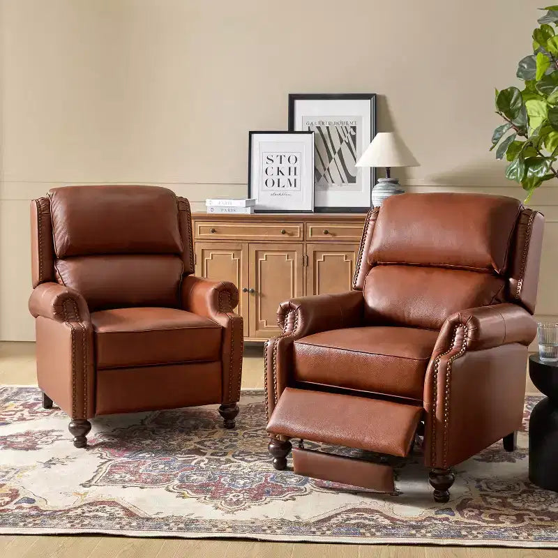 Fauteuil inclinable moderne en cuir véritable avec garniture de clous décoratifs de style vintage pour le salon et la chambre à coucher