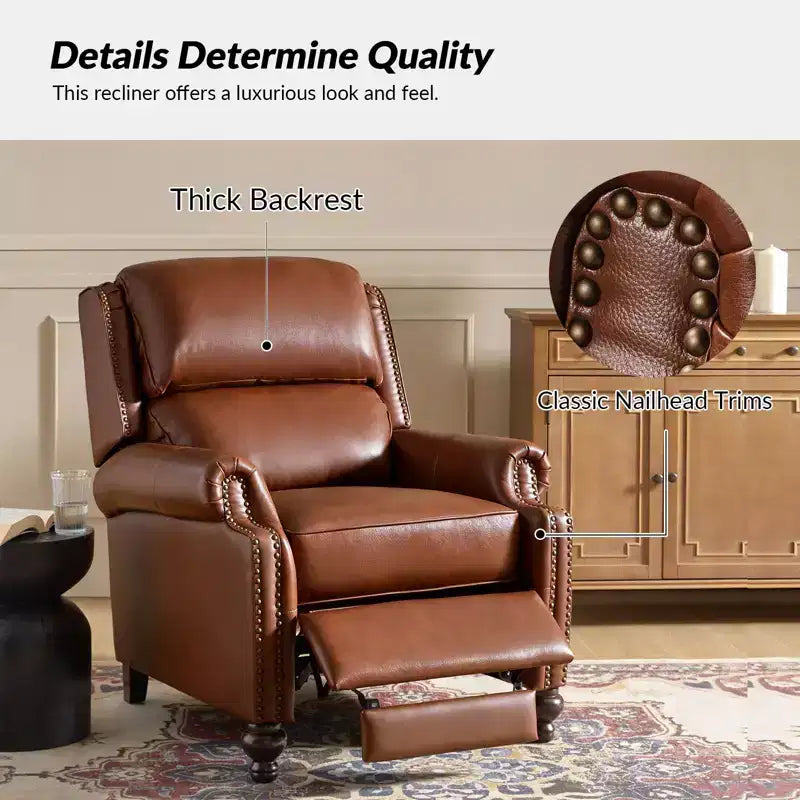 Fauteuil inclinable moderne en cuir véritable avec garniture de clous décoratifs de style vintage pour le salon et la chambre à coucher