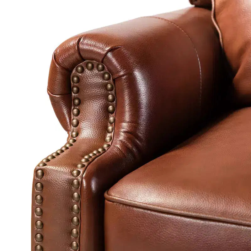 Fauteuil inclinable moderne en cuir véritable avec garniture de clous décoratifs de style vintage pour le salon et la chambre à coucher