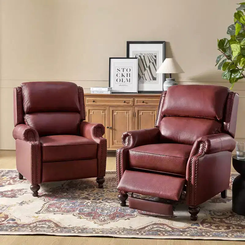 Fauteuil inclinable moderne en cuir véritable avec garniture de clous décoratifs de style vintage pour le salon et la chambre à coucher