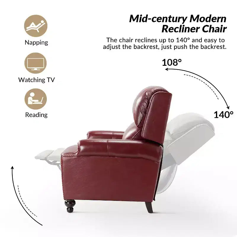Fauteuil inclinable moderne en cuir véritable avec garniture de clous décoratifs de style vintage pour le salon et la chambre à coucher