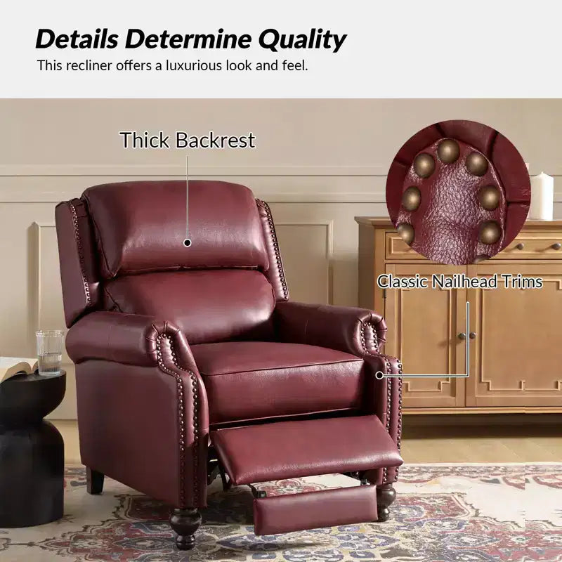 Fauteuil inclinable moderne en cuir véritable avec garniture de clous décoratifs de style vintage pour le salon et la chambre à coucher
