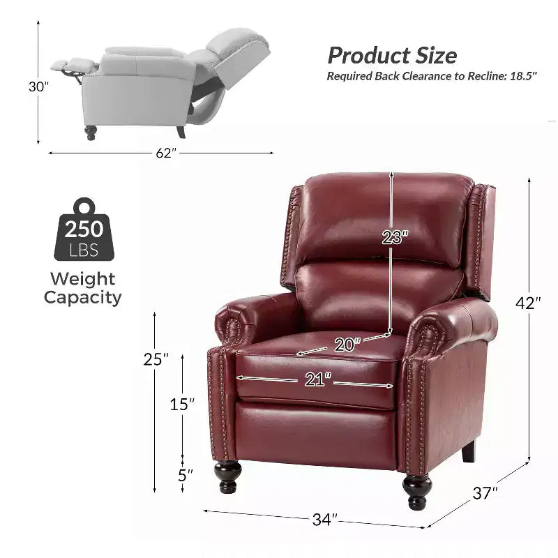 Fauteuil inclinable moderne en cuir véritable avec garniture de clous décoratifs de style vintage pour le salon et la chambre à coucher