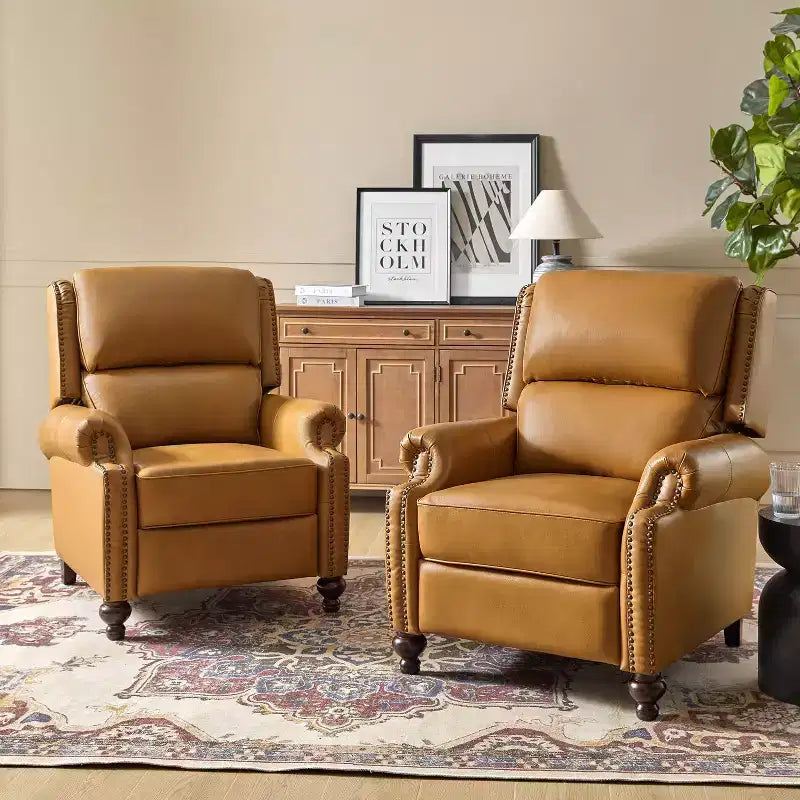 Fauteuil inclinable moderne en cuir véritable avec garniture de clous décoratifs de style vintage pour le salon et la chambre à coucher