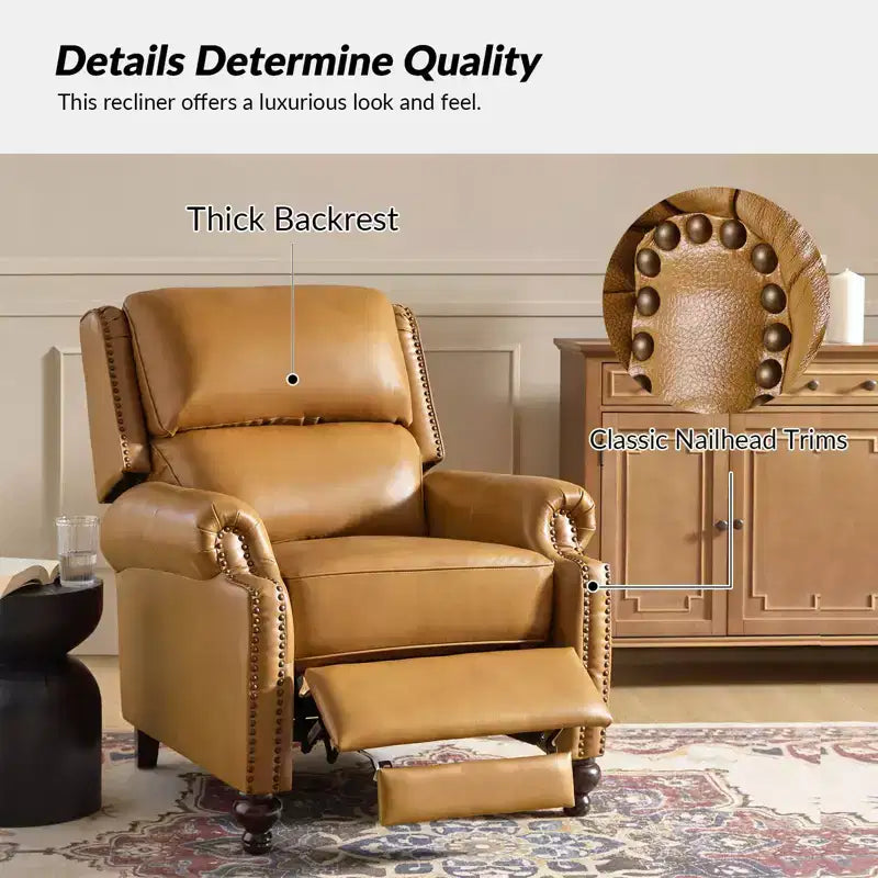 Fauteuil inclinable moderne en cuir véritable avec garniture de clous décoratifs de style vintage pour le salon et la chambre à coucher