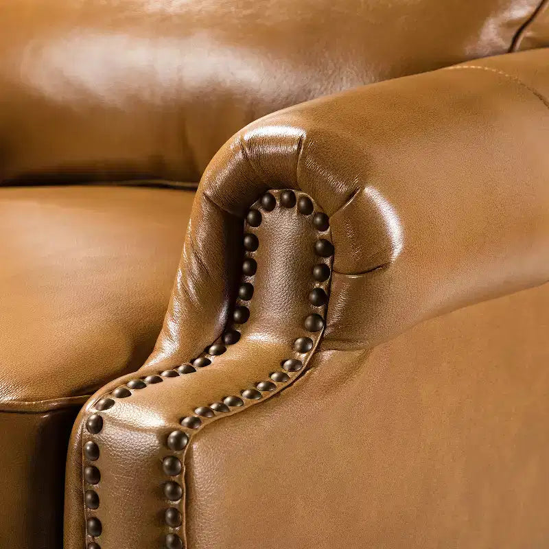 Fauteuil inclinable moderne en cuir véritable avec garniture de clous décoratifs de style vintage pour le salon et la chambre à coucher