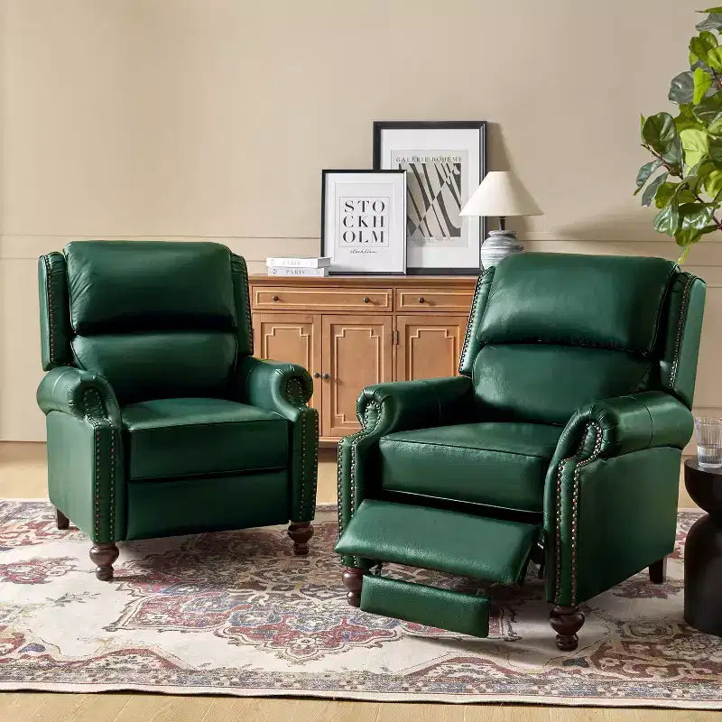 Fauteuil inclinable moderne en cuir véritable avec garniture de clous décoratifs de style vintage pour le salon et la chambre à coucher