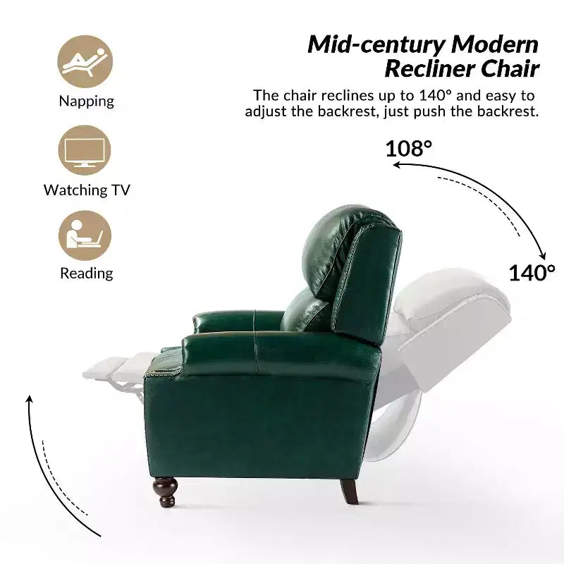 Fauteuil inclinable moderne en cuir véritable avec garniture de clous décoratifs de style vintage pour le salon et la chambre à coucher