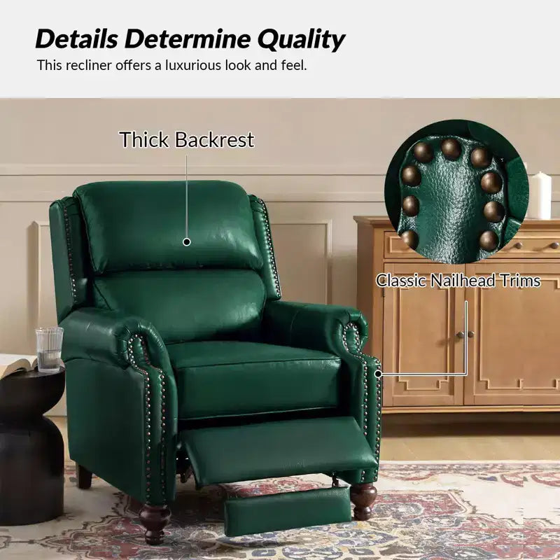 Fauteuil inclinable moderne en cuir véritable avec garniture de clous décoratifs de style vintage pour le salon et la chambre à coucher