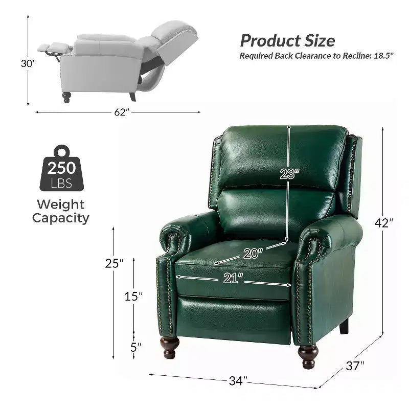 Fauteuil inclinable moderne en cuir véritable avec garniture de clous décoratifs de style vintage pour le salon et la chambre à coucher