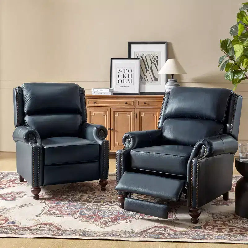 Fauteuil inclinable moderne en cuir véritable avec garniture de clous décoratifs de style vintage pour le salon et la chambre à coucher
