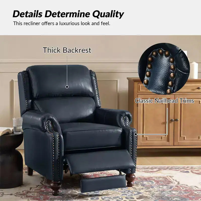 Fauteuil inclinable moderne en cuir véritable avec garniture de clous décoratifs de style vintage pour le salon et la chambre à coucher