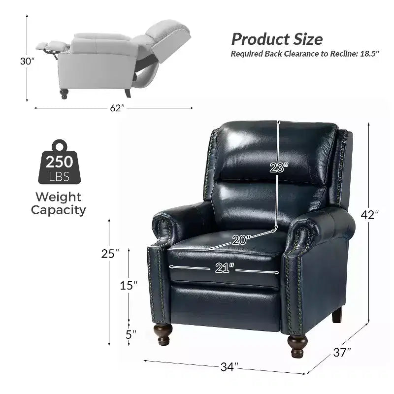Fauteuil inclinable moderne en cuir véritable avec garniture de clous décoratifs de style vintage pour le salon et la chambre à coucher