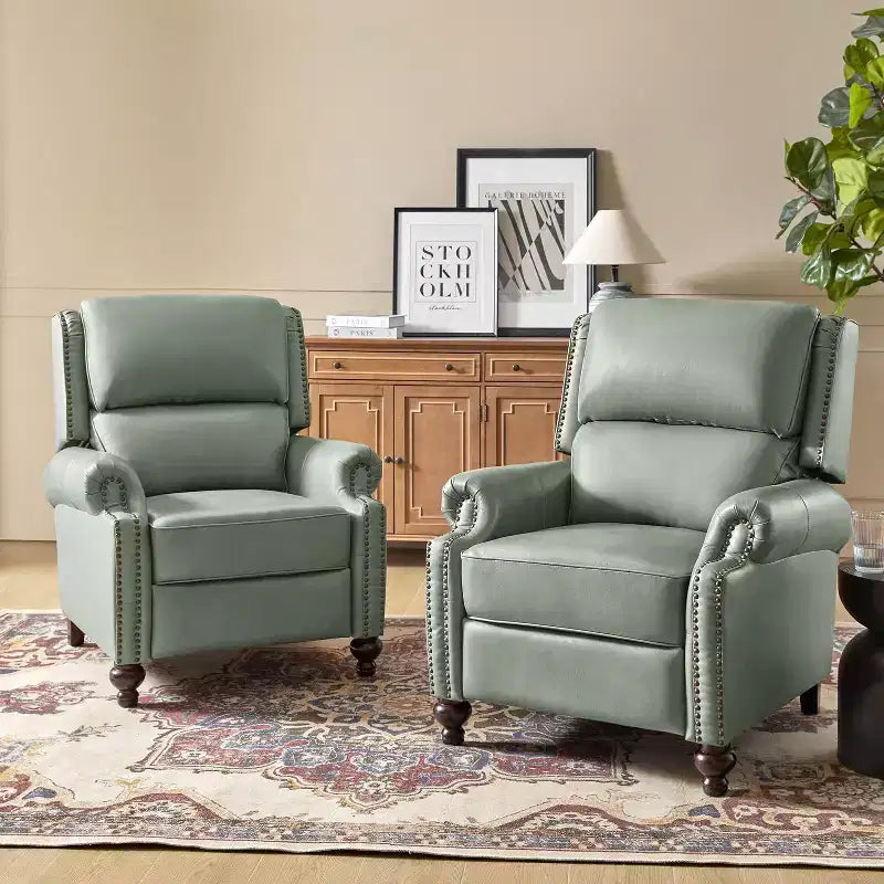 Fauteuil inclinable moderne en cuir véritable avec garniture de clous décoratifs de style vintage pour le salon et la chambre à coucher