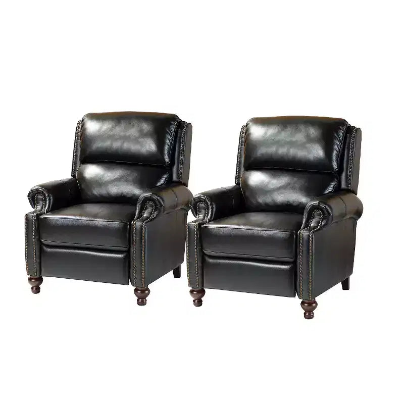 Set of 2 Elisabete Modern Wingback Genuine Leather Recliner with Vintage Nail Head Trim for Living Room and Bedroom| ART OF LIVING DESIGNS