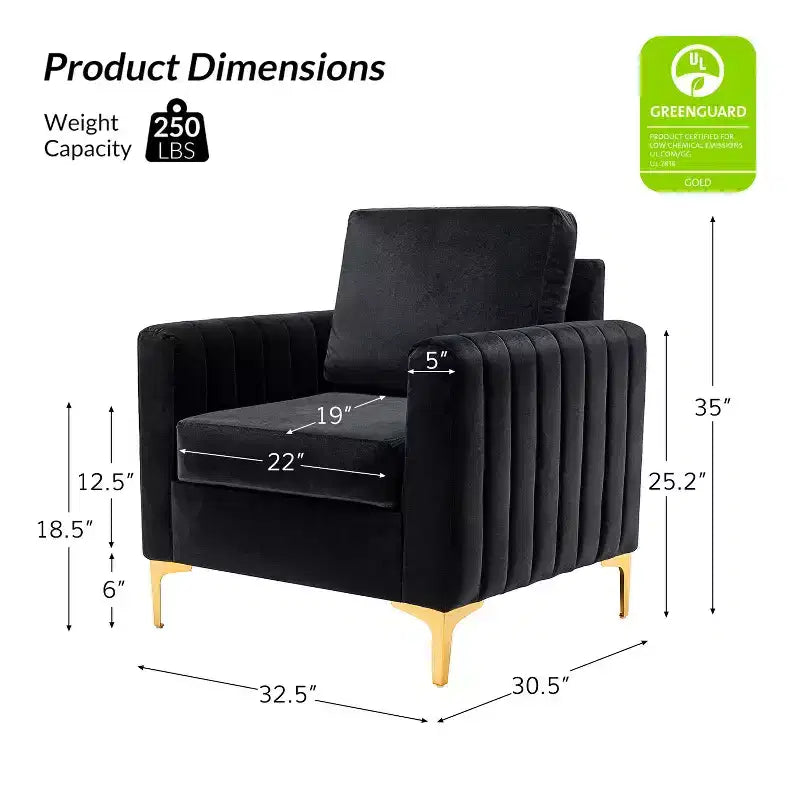Fauteuil de club contemporain rembourré en bois capitonné avec pieds en métal pour chambre à coucher