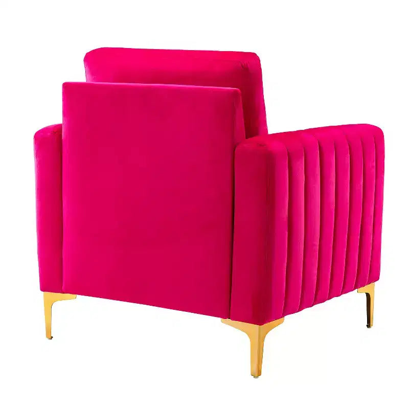 Fauteuil de club contemporain rembourré en bois capitonné avec pieds en métal pour chambre à coucher