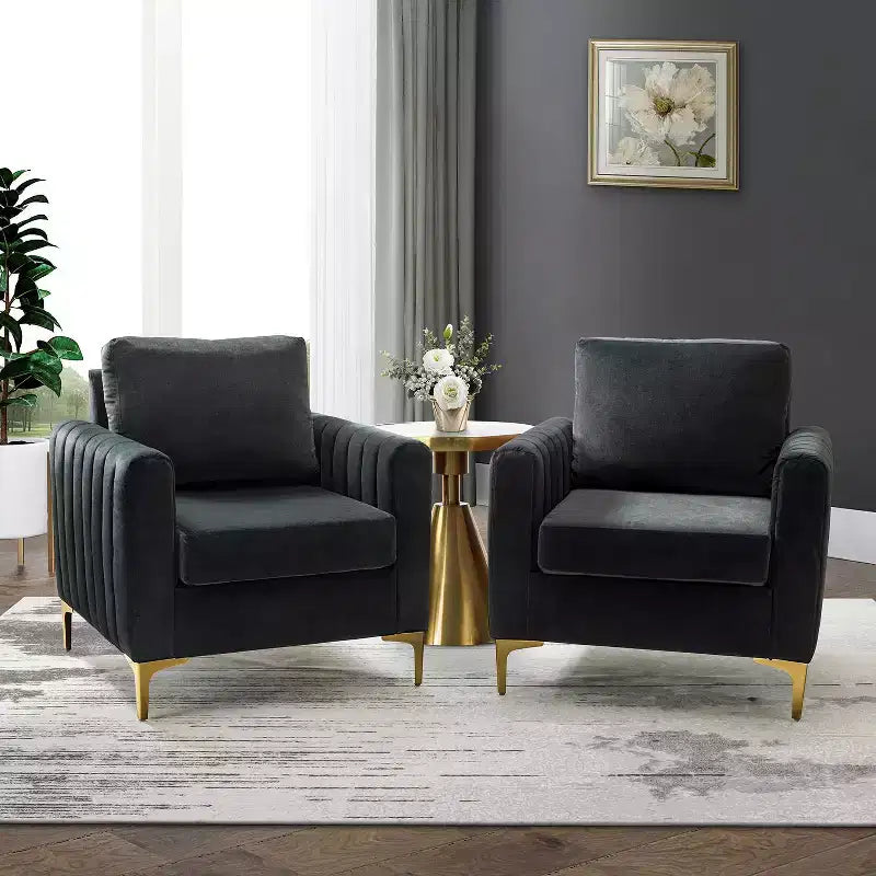 Fauteuil de club contemporain rembourré en bois capitonné avec pieds en métal pour chambre à coucher