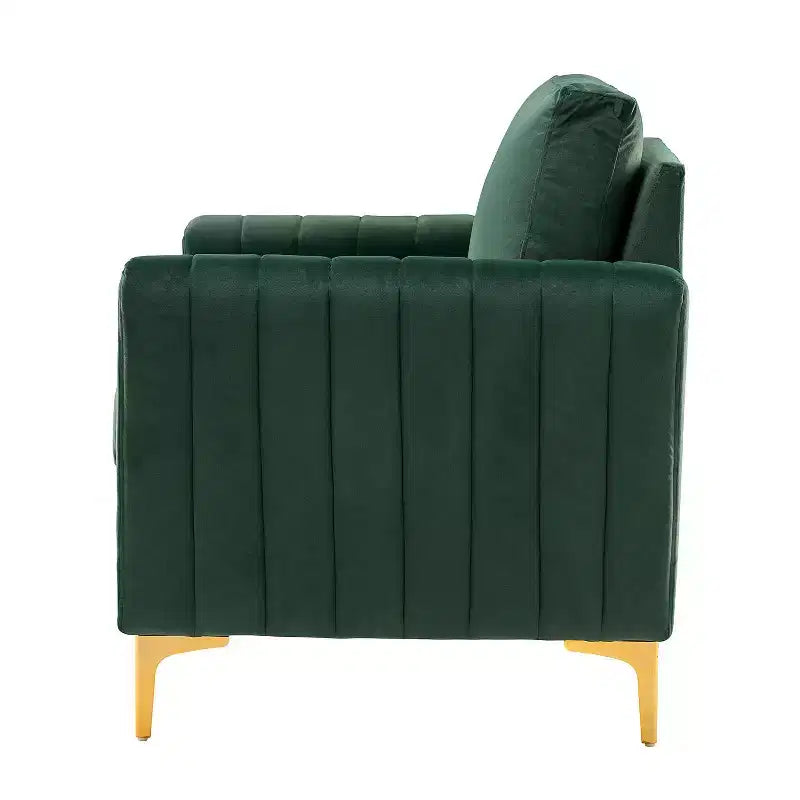 Fauteuil de club contemporain rembourré en bois capitonné avec pieds en métal pour chambre à coucher
