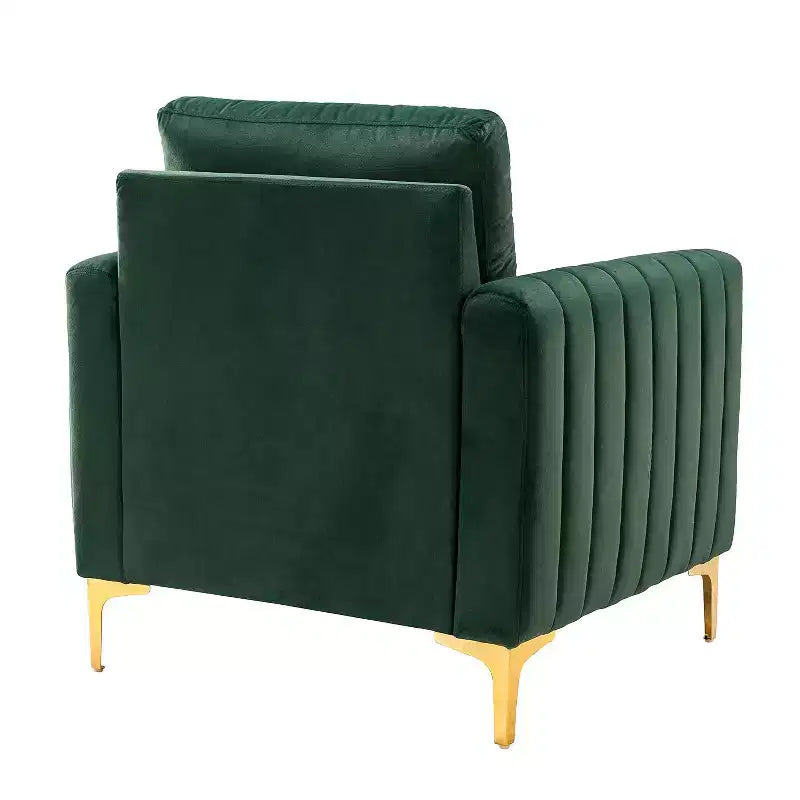 Fauteuil de club contemporain rembourré en bois capitonné avec pieds en métal pour chambre à coucher