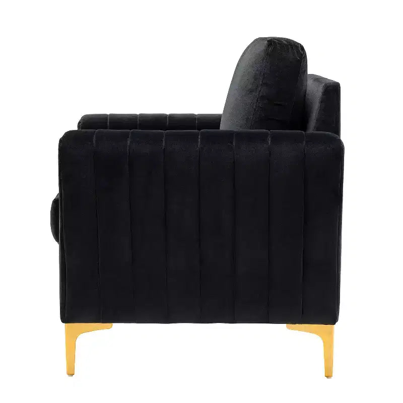 Fauteuil de club contemporain rembourré en bois capitonné avec pieds en métal pour chambre à coucher