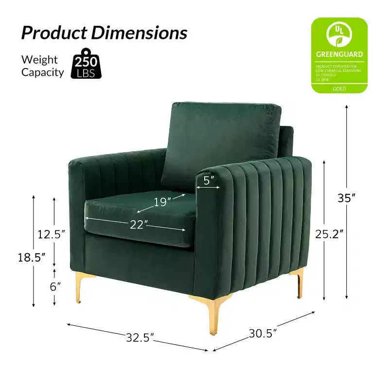 Fauteuil de club contemporain rembourré en bois capitonné avec pieds en métal pour chambre à coucher