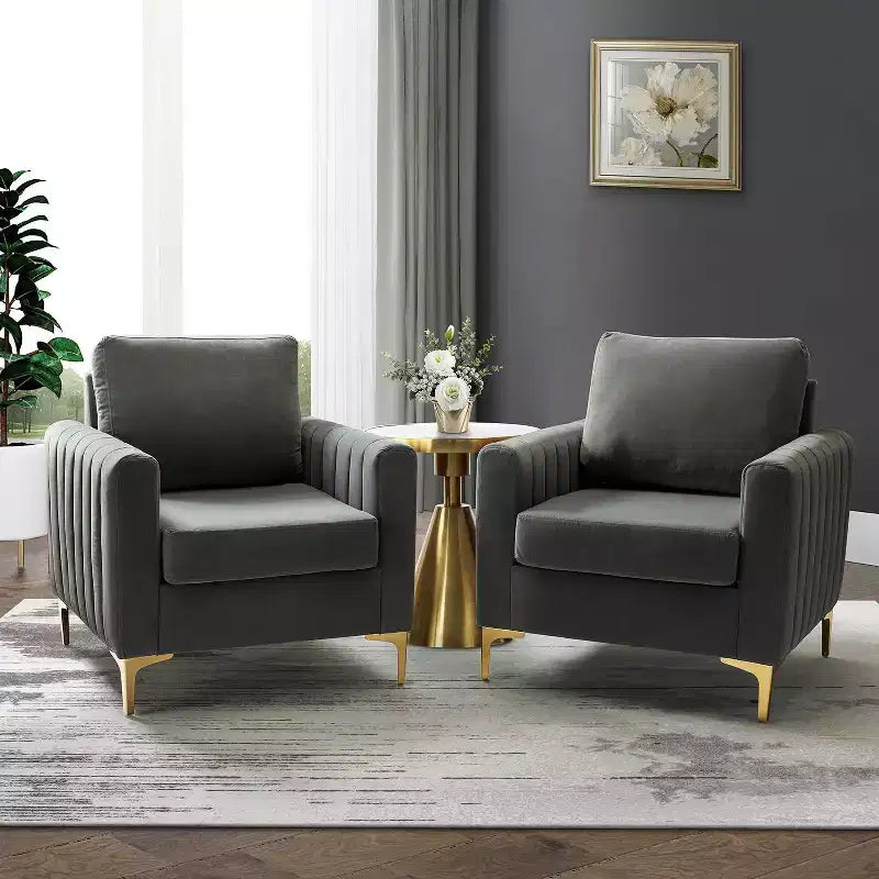 Fauteuil de club contemporain rembourré en bois capitonné avec pieds en métal pour chambre à coucher
