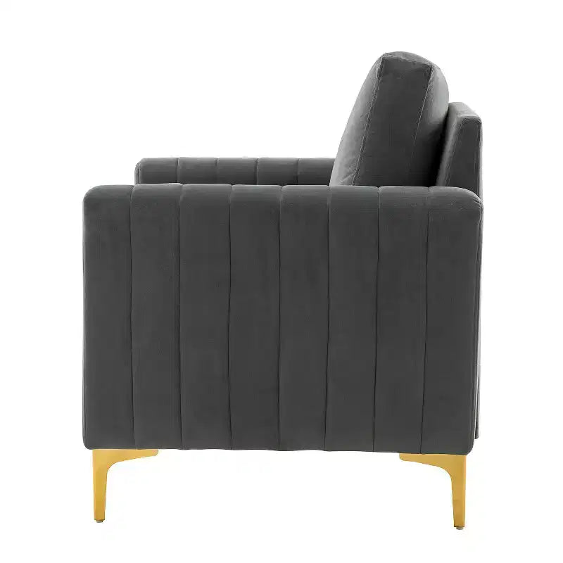 Fauteuil de club contemporain rembourré en bois capitonné avec pieds en métal pour chambre à coucher