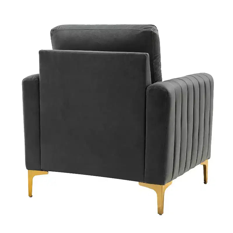 Fauteuil de club contemporain rembourré en bois capitonné avec pieds en métal pour chambre à coucher